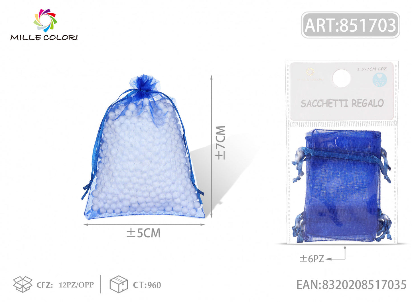 Sacchetti in organza 5cm*7cm 6pz