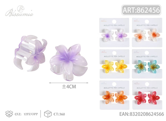 Set 6pz Mollette per Capelli a Fiore con Finitura Lucida 4cm