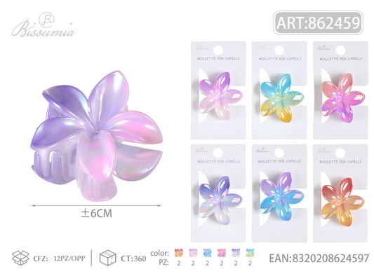 Set 6pz Mollette per Capelli a Fiore Effetto Cromato Multicolore 6cm