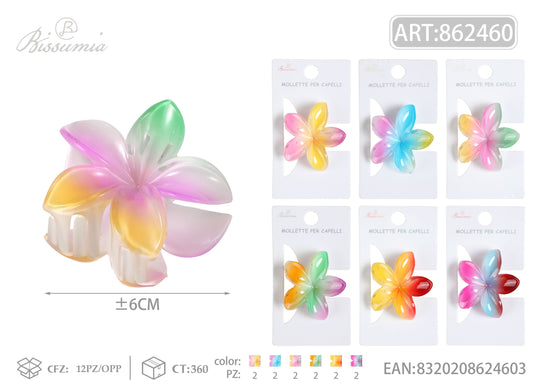Set 6pz Mollette per Capelli a Fiore Effetto Arcobaleno 6cm
