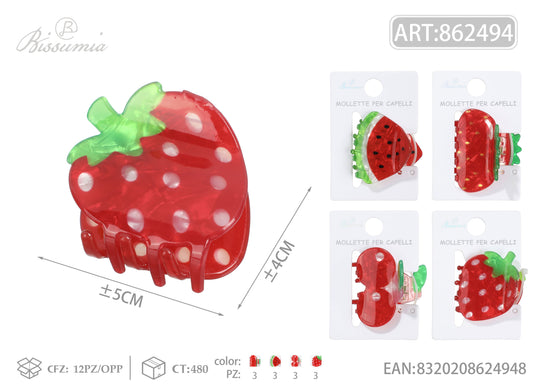 Set 4pz Mollette per Capelli Frutta Double Face 5cm rosso