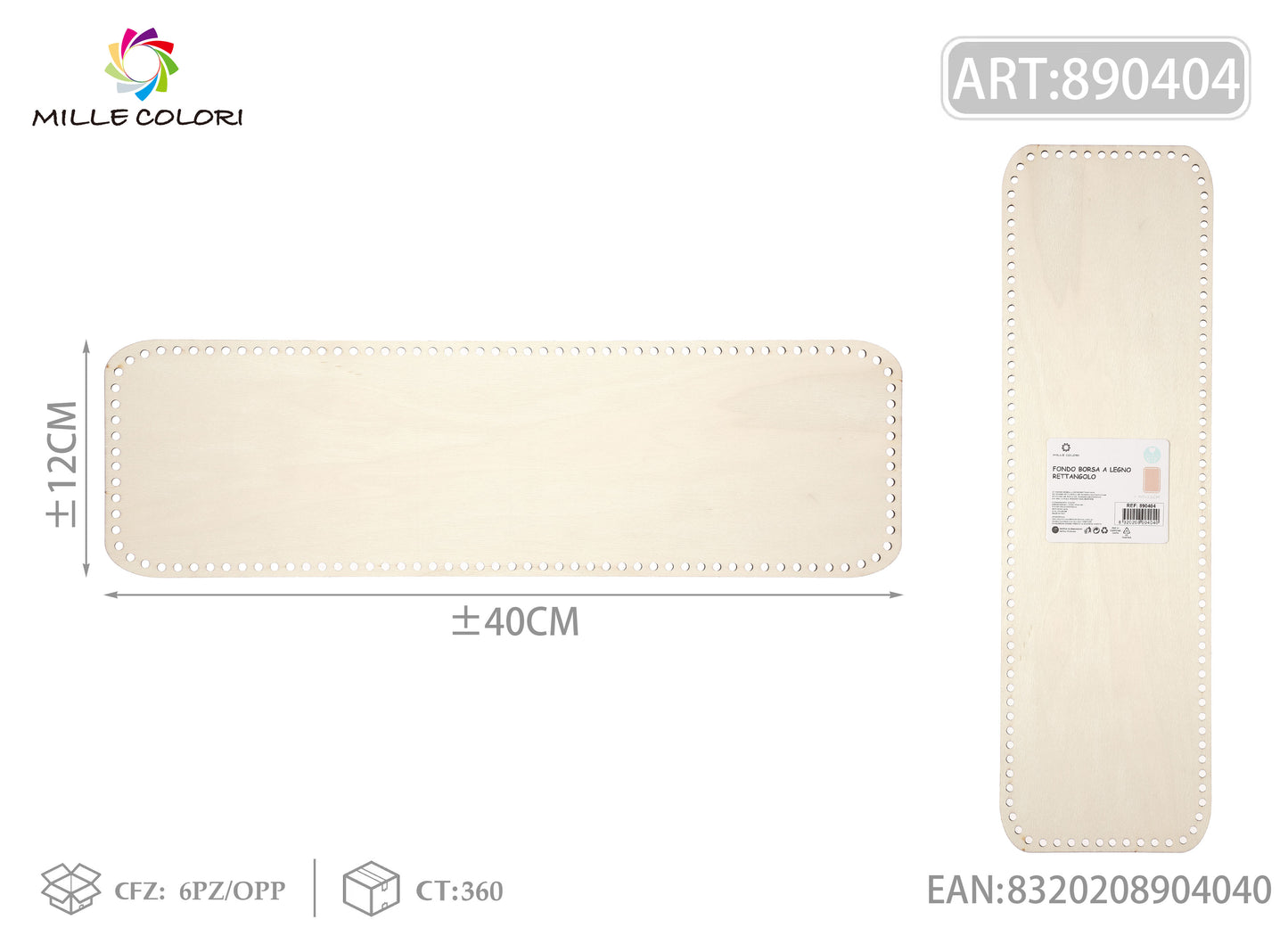 Base rettangolare in legno 40x12cm per borsa uncinetto