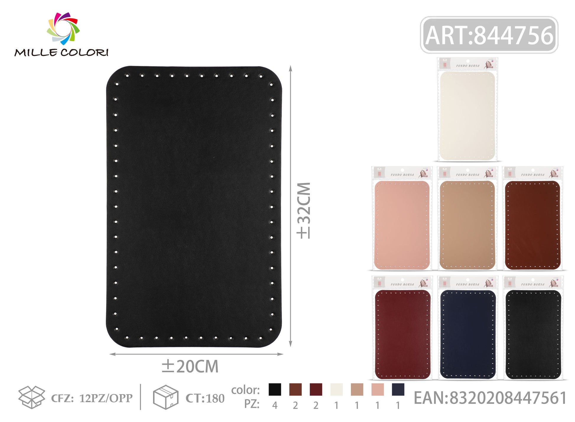 Basi rettangolari 32x20cm in ecopelle Mille Colori, disponibili in 7 colori per borse shopping artigianali.