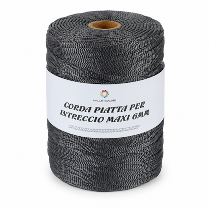 GRIGIO – Corda Piatta 6 mm 500 g – Tutti i Colori – Immagine 1 di 3