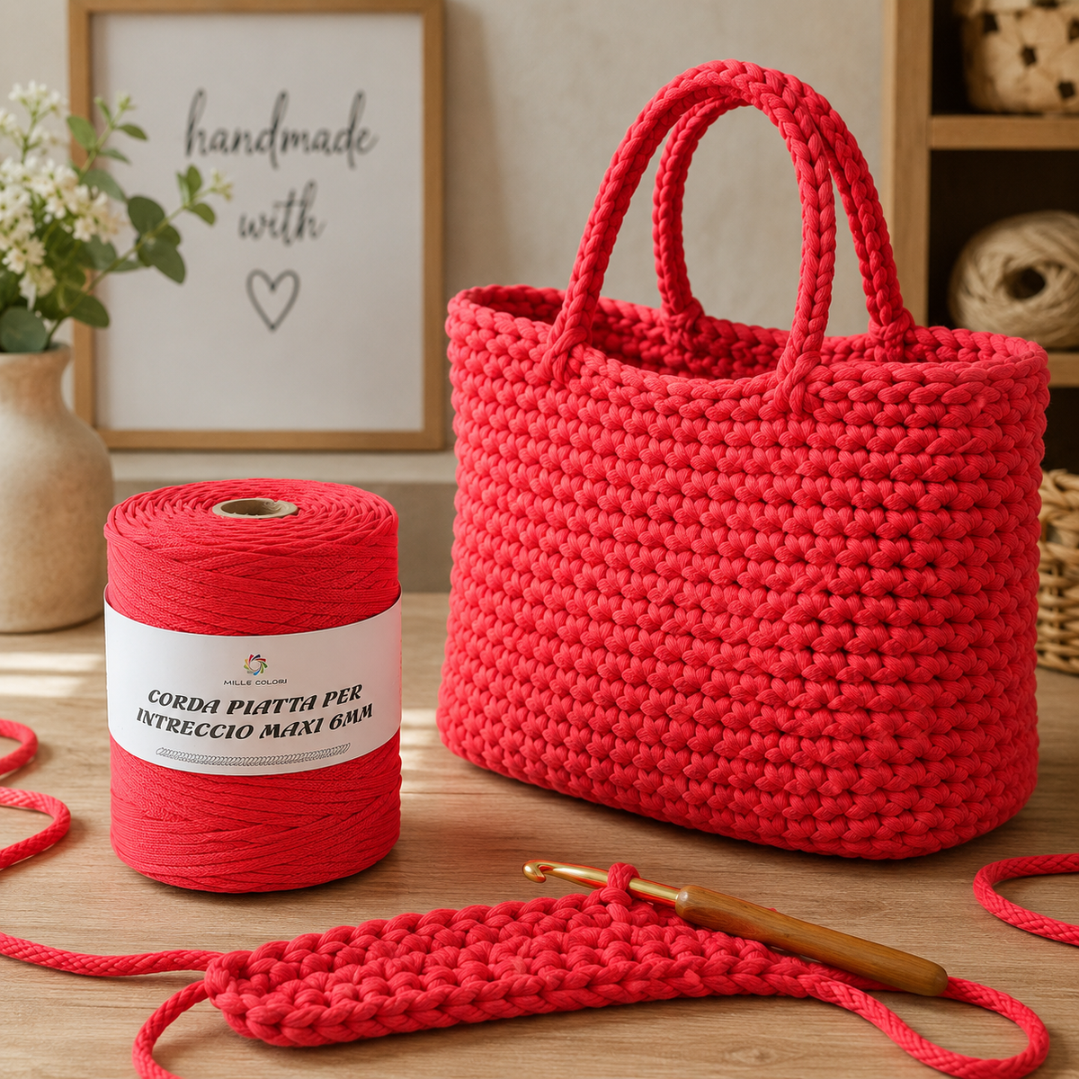 ROSSO – Corda Piatta 6 mm 500 g – Tutti i Colori – Immagine 3 di 3