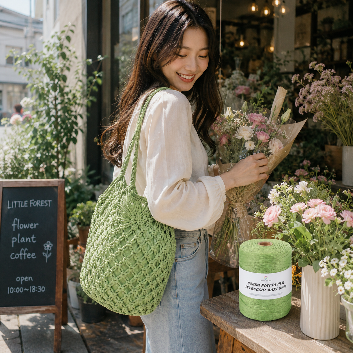 VERDE CHIARO – Corda Piatta 6 mm 500 g – Tutti i Colori – Immagine 2 di 3