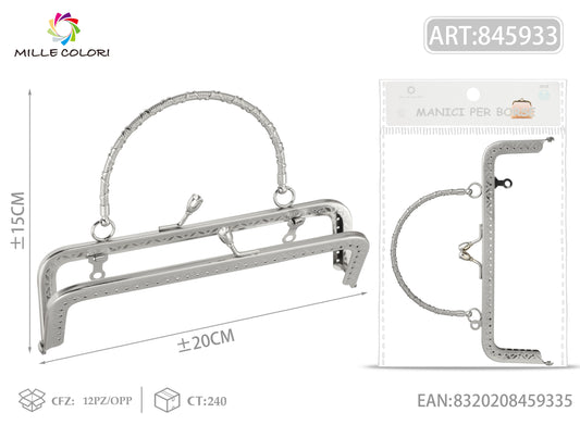 Chiusura clic clac 2 per borsa argento 20x15 cm con manico tondo #1 Mille Colori per clutch, pochette e handmade