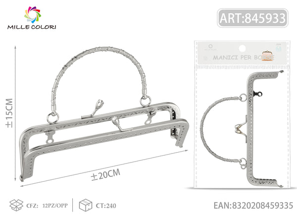 Chiusura clic clac 2 per borsa argento 20x15 cm con manico tondo #1 Mille Colori per clutch, pochette e handmade