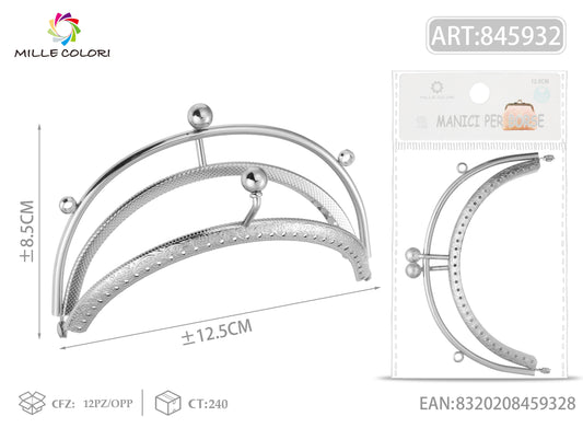 Chiusura clic clac per borsa argento 12,5x8,5 cm con manico semicircolare Mille Colori per clutch, pochette e handmade