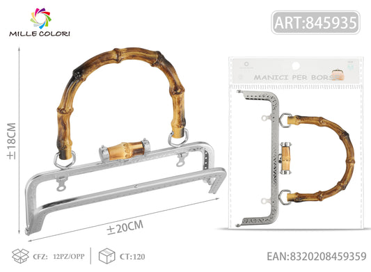 Chiusura clic clac per borsa argento 20x18 cm con manico effetto bambù Mille Colori per clutch, pochette e handmade