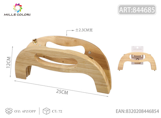 Chiusura clic clac per borsa in legno curva 25x12 cm con manico integrato Mille Colori per clutch, pochette e handmade