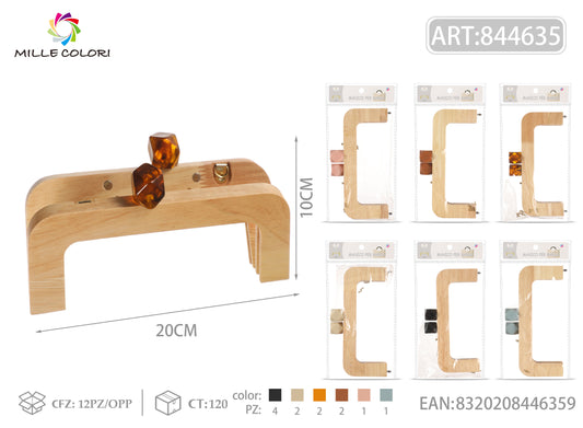 Chiusura clic clac per borsa in legno rettangolare 20x10 cm con pomelli geometrici color ambra Mille Colori per clutch e handmade
