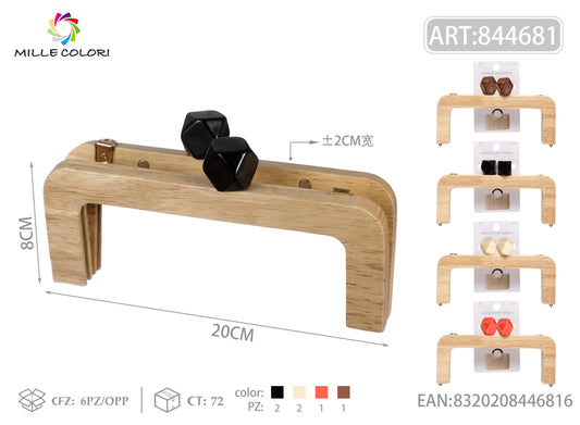 Chiusura clic clac per borsa in legno rettangolare 20x8 cm Mille Colori per clutch, pochette e handmade