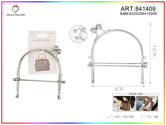 Chiusura clic clac per borsa in metallo semicircolare 8x17 cm argento Mille Colori per pochette e handmade