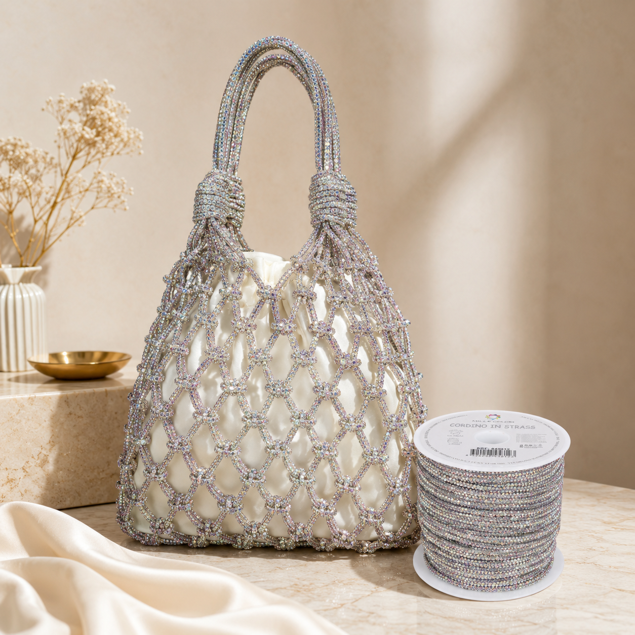 Cordino Strass Bianco borsa
