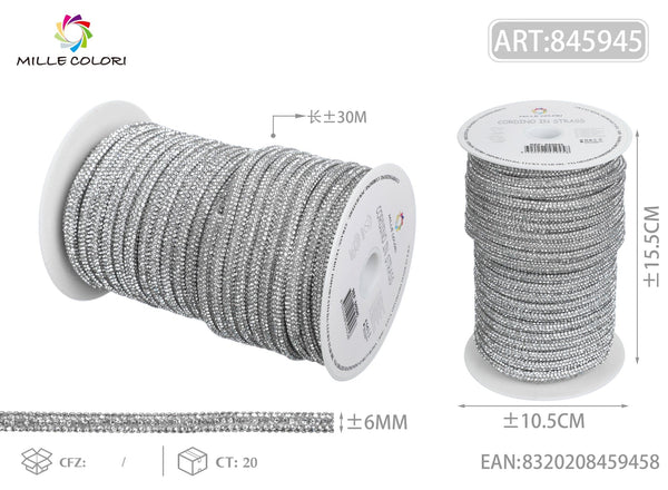 Bianco – Cordino Strass 6 mm/30 m – Tutti i Colori – Immagine 1 di 4