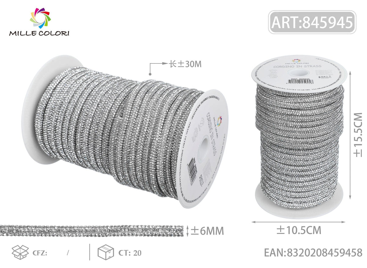 Bianco – Cordino Strass 3,5 mm/30 m – Tutti i Colori – Immagine 4 di 4