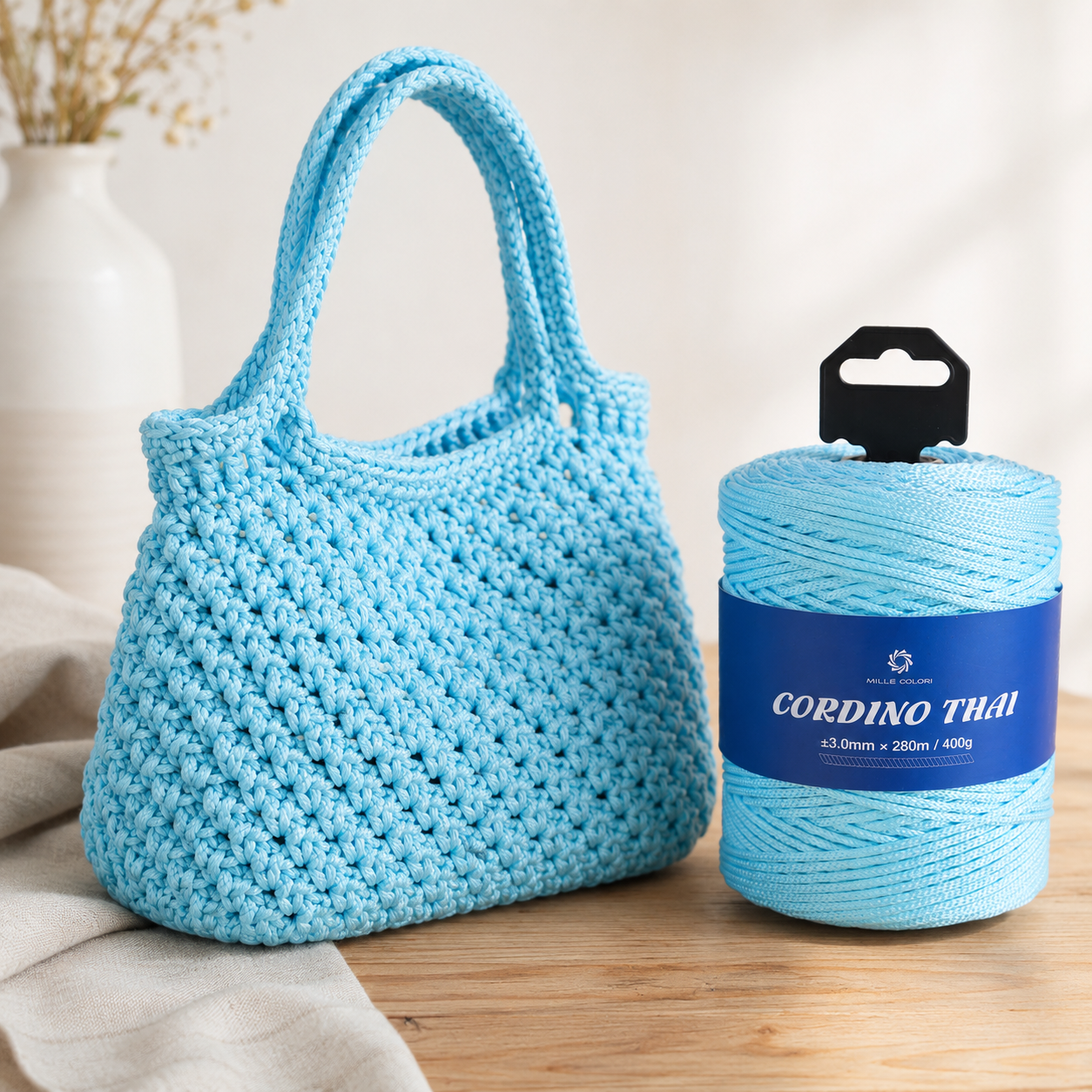 Cordino Thai 3mm 300m 400g per borse e intreccio - Celeste  Borsa