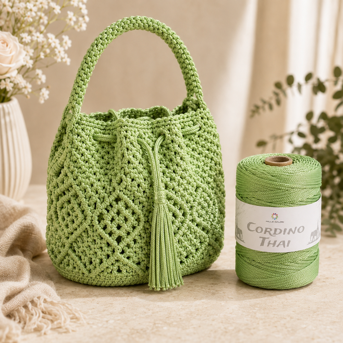 Verde Chiaro – Cordino Thai 3 mm 300 m 400 g – Tutti i Colori – Immagine 3 di 3