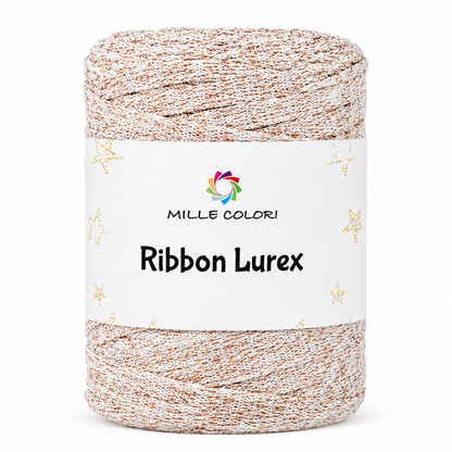 Cordino piatto Ribbon lurex Bianco rame 250g borsa