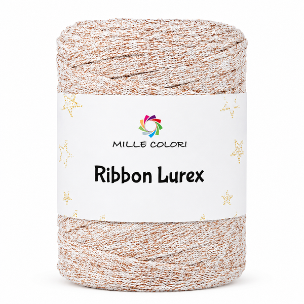 Cordino piatto Ribbon lurex Bianco rame 250g borsa