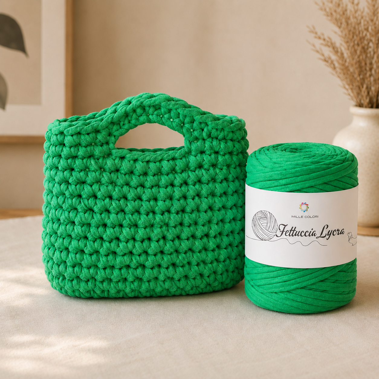 Fettuccia T-shirt 350g per borse, tappeti e accessori handmade -Verde mela Borsa