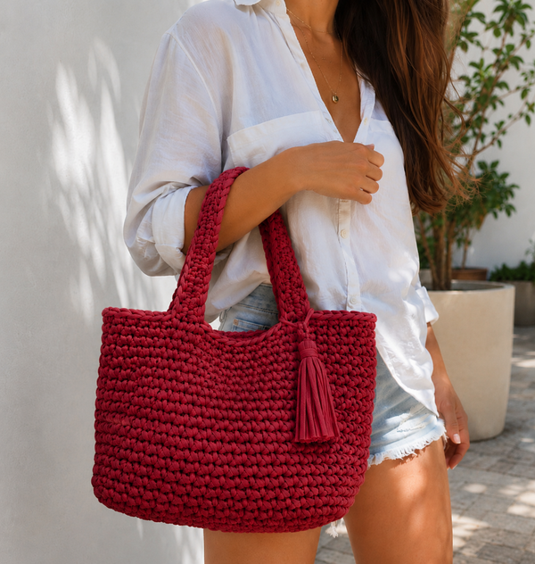 Fettuccia T-shirt per borse, tappeti e accessori handmade -bordeaux Modello