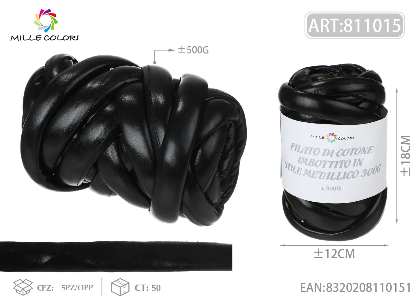 Filato Marshmallow Metallizzato Nero 300G Mille Colori per borse handmade