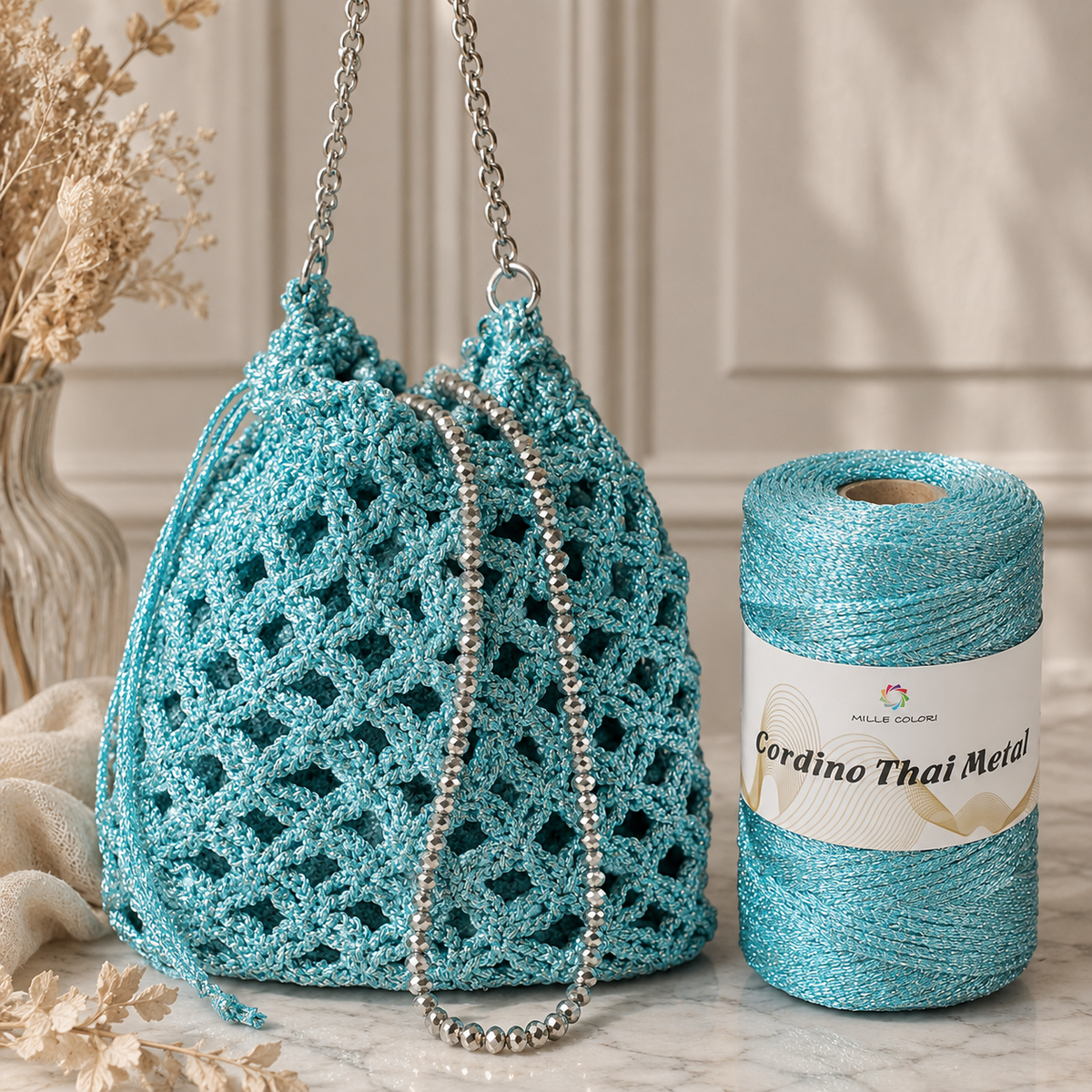 Azzurro – Filato Metallico Leggero 200 g/240 m – Tutti i Colori – Immagine 3 di 3