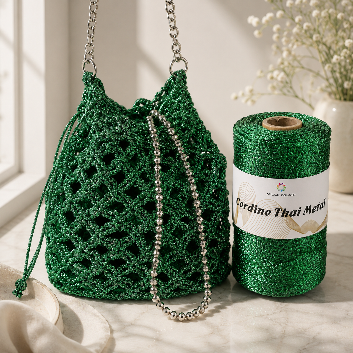 Verde Natale – Filato Metallico Leggero 200 g/240 m – Tutti i Colori – Immagine 3 di 3