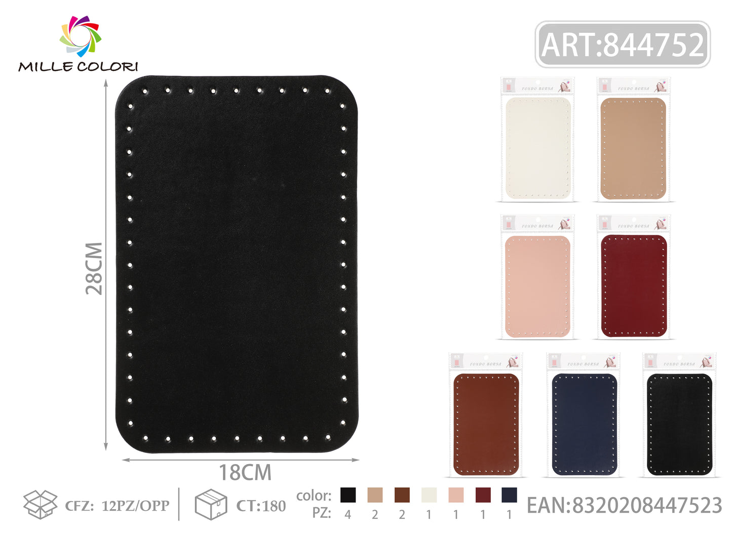 Fondi borsa rettangolari 28x18cm in ecopelle Mille Colori, disponibili in 7 tonalità per borse artigianali di grandi dimensioni.