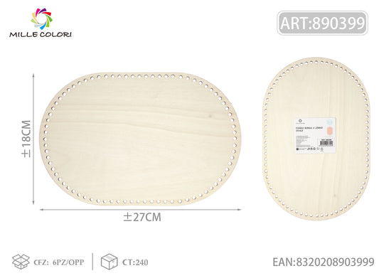 Fondo ovale in legno 27x18cm per borse artigianali, prodotto originale brand Mille Colori.
