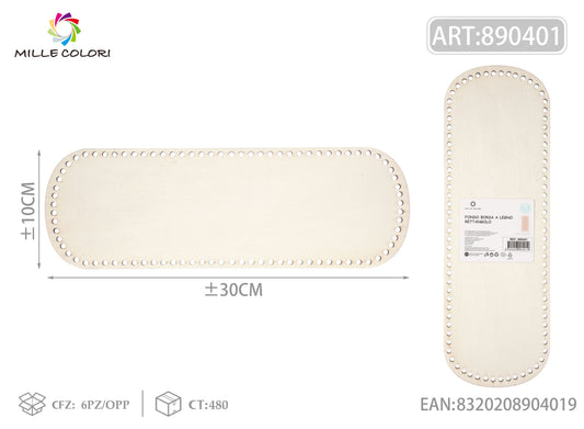 Fondo ovale in legno 30x10cm per borse fatte a mano, prodotto originale brand Mille Colori.