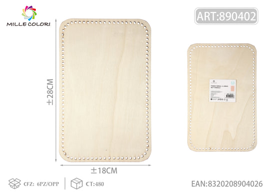 Fondo rettangolare in legno 28x18cm per borse fatte a mano, prodotto originale brand Mille Colori.