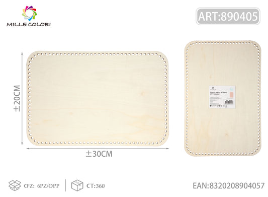 Fondo rettangolare in legno 30x20cm per borse artigianali, serie Mille Colori con fantasia multicolore