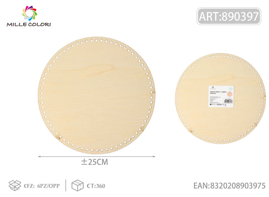 Fondo rotondo in legno diametro 25cm per borse artigianali, prodotto originale brand Mille Colori.