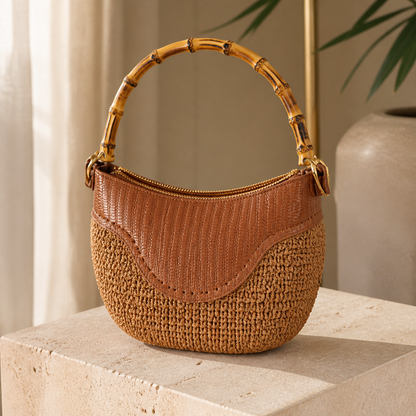 Kit per Borsa Fai da Te con Manico in Bambù e Componenti in Ecopelle | Mille Colori  CARAMELLO BORSA