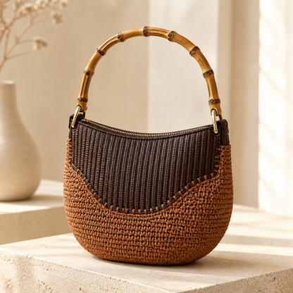 Kit per Borsa Fai da Te con Manico in Bambù e Componenti in Ecopelle | Mille Colori MARRONE BORSA