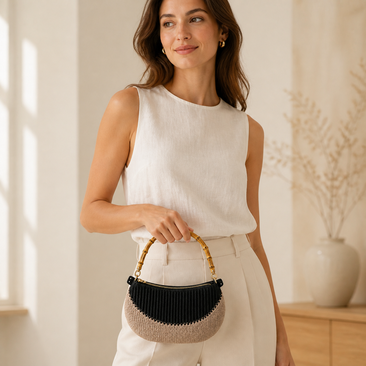 Kit per Borsa Fai da Te con Manico in Bambù e Componenti in Ecopelle | Mille Colori  NERO