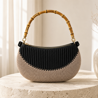 Kit per Borsa Fai da Te con Manico in Bambù e Componenti in Ecopelle | Mille Colori  NERO