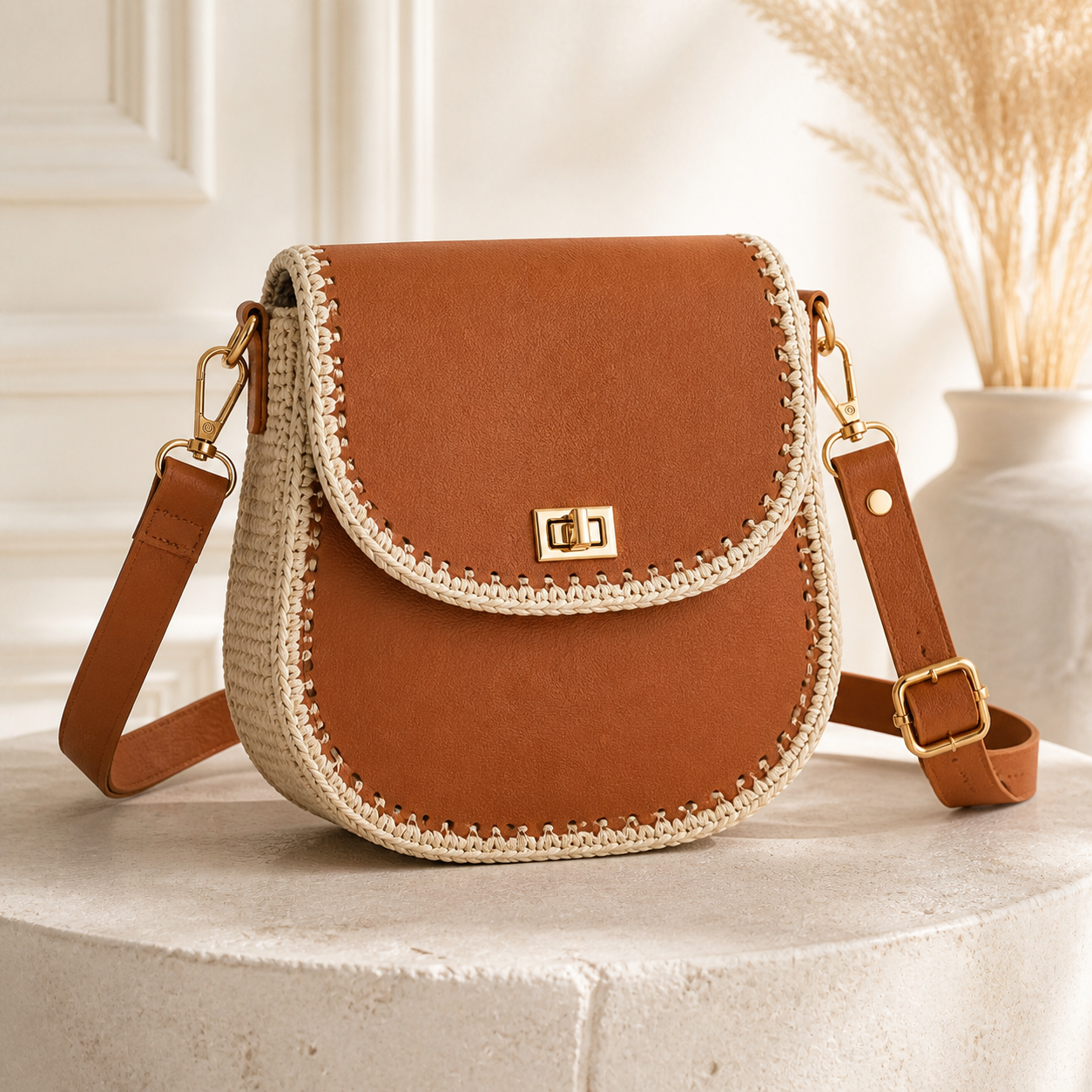 Kit per Borsa Fai da Te con Tracolla Regolabile e Componenti in Ecopelle | Mille Colori Caramello