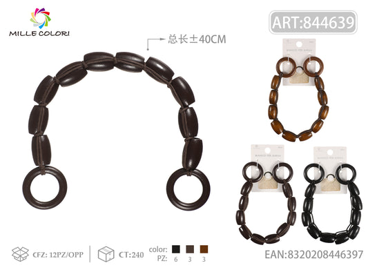 Manico per borsa con perle in legno 40 cm Mille Colori con anelli terminali per borse fai da te e handmade