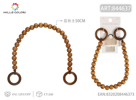 Manico per borsa con perle in legno 50 cm Mille Colori con anelli terminali per shopper e handmade