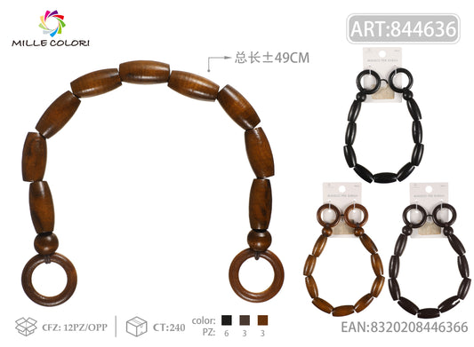 Manico per borsa con perle ovali in legno 49 cm Mille Colori con anelli terminali per shopper e handmade