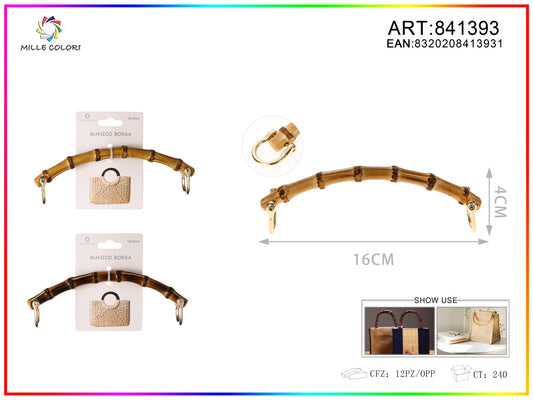 Manico per borsa curvo effetto bambù con ganci 16x4 cm Mille Colori per borse fai da te e handmade