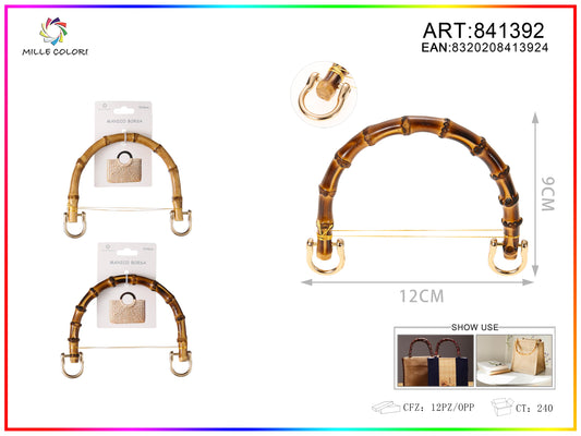 Manico per borsa effetto bambù con barra e ganci 12x9 cm Mille Colori per borse fai da te e handmade