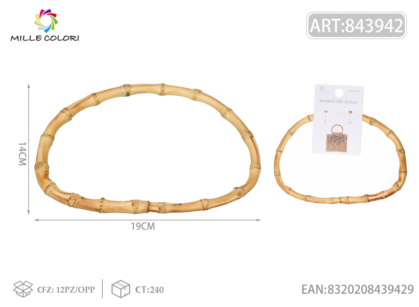 Manico per borsa in bambù ovale 19x14 cm Mille Colori per borse fai da te e handmade