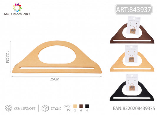 Manico per borsa in legno con asola 25x12,5 cm Mille Colori per borse fai da te e handmade