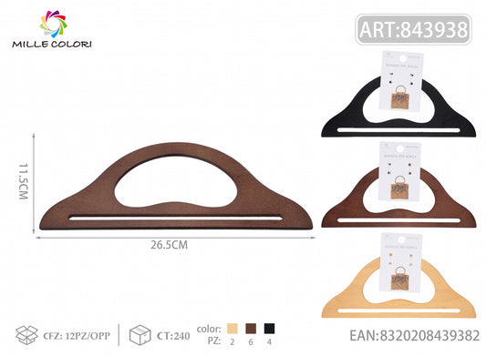 Manico per borsa in legno con asola 26,5x11,5 cm Mille Colori per borse fai da te e handmade