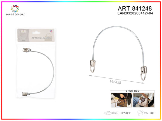 Manico per borsa in metallo con anelli 14,5 cm argento Mille Colori per mini bag e handmade